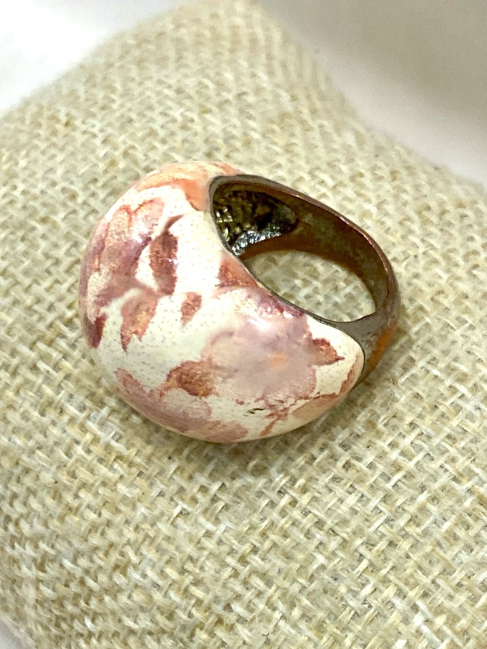 Vintage Cream and Pink Marbled Dome Statement Ring